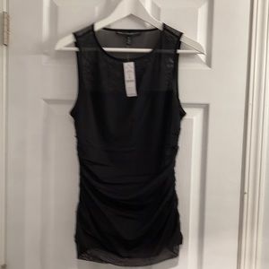 NWT WHBM Black Ruched Mesh Tank-SZ MED